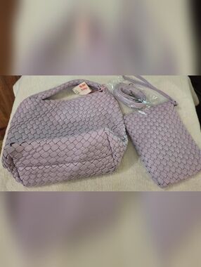Lavender Woven Hobo Bag with Matching Crossbody Pouch - Women